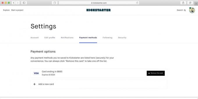 Jak kupować na Kickstarter: wtedy pojawi się karta z listy dostępnych metod płatności