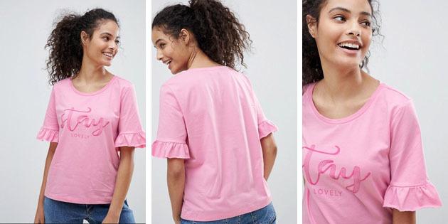 Moda damska koszulki z europejskich sklepów: T-shirt z nadrukiem i plisami Tylko Jolene Pobyt loveley