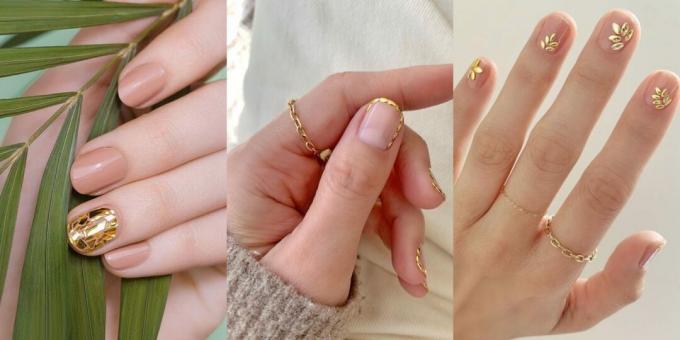 Piękny manicure na krótkie paznokcie: złoty