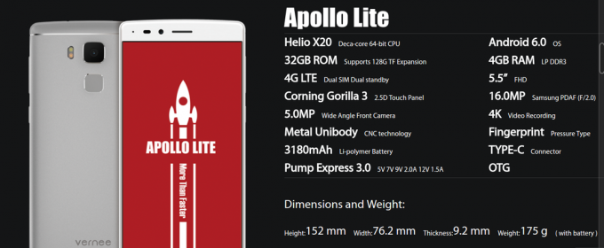 Apollo Lite: harketeristiki techniczny
