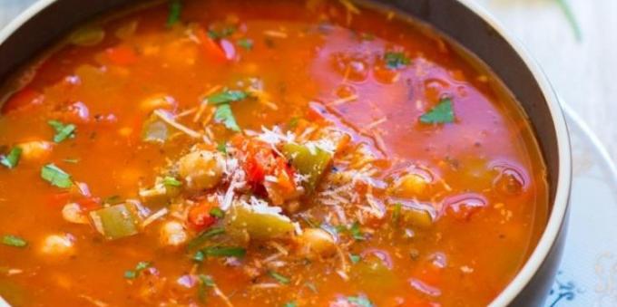 zupy warzywne: zupa z papryki, pomidorów, ciecierzycy i ryżu