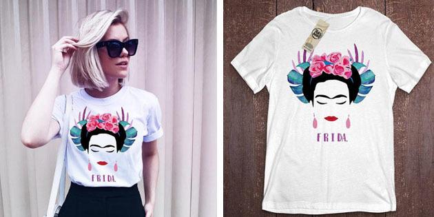 Moda damska koszulki z AliExpress: koszulka Frida Kahlo
