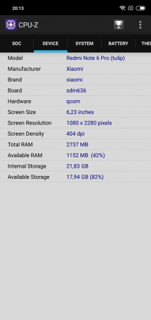 Przegląd Xiaomi redmi Uwaga 6 Pro: CPU-Z (ciąg dalszy)
