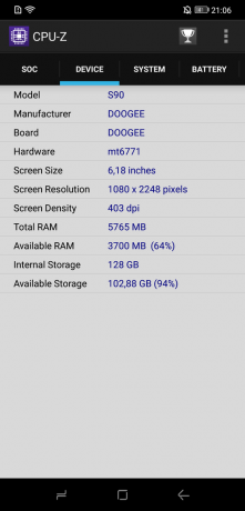 Doogee S90: CPU-Z (urządzeń)