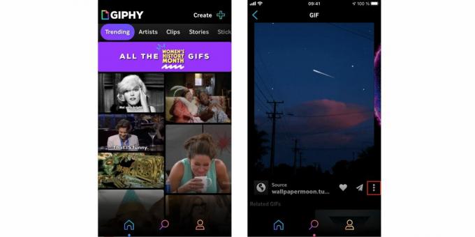 Ekran blokady iPhone'a: ​​uruchom Giphy i otwórz menu
