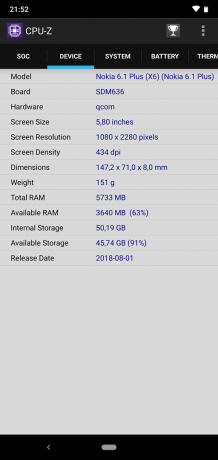 Przegląd Nokia 6.1 Plus: CPU-Z (ciąg dalszy)