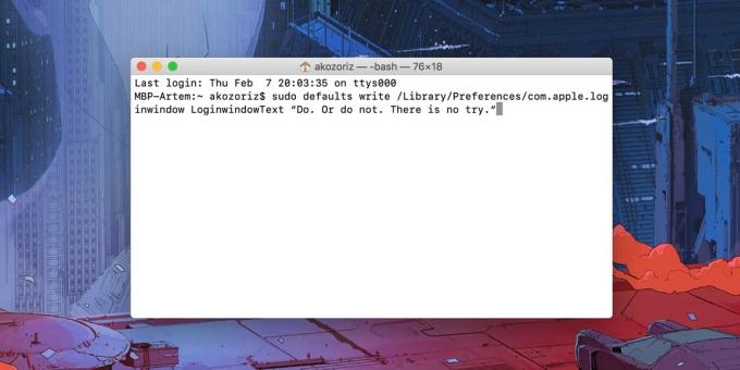 Komunikaty na ekranie blokady Mac: skopiuj następujące polecenie, zastępując tekst w