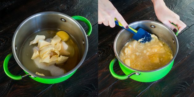 Klasyczny „Medovik” ze śmietaną: wymieszaj jajka, masło, cukier i miód