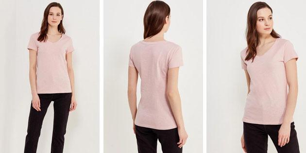 Podstawowe damskie koszulki z europejskich sklepów: T-shirt Sela kolor zakurzony róż