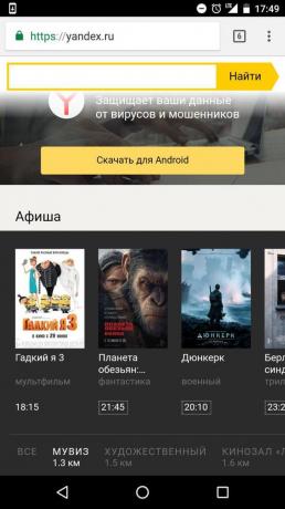 „Yandex”: harmonogram wybrany kino
