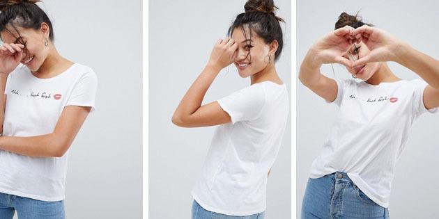 Moda damska koszulki ze sklepów europejskich: T-Shirt Tylko pierwszy pocałunek w stylu klasycznym