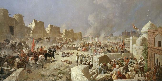 Historia imperium rosyjskiego: „Wejście wojsk rosyjskich do Samarkandy 8 czerwca 1868 r.”, Obraz Nikołaja Karazina.