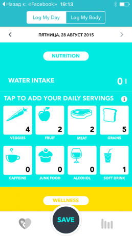BodyWise na iOS: dieta