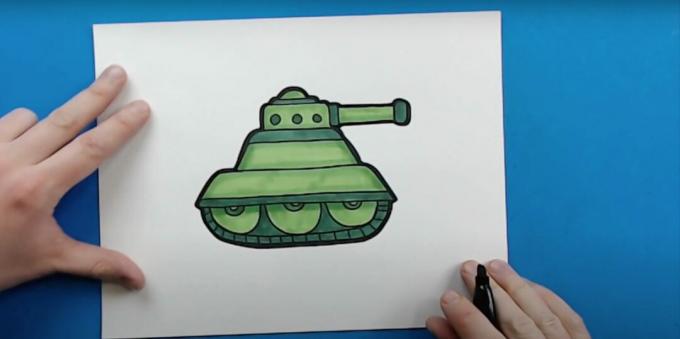Jak narysować czołg: pomaluj szczegóły i zakreśl zbiornik