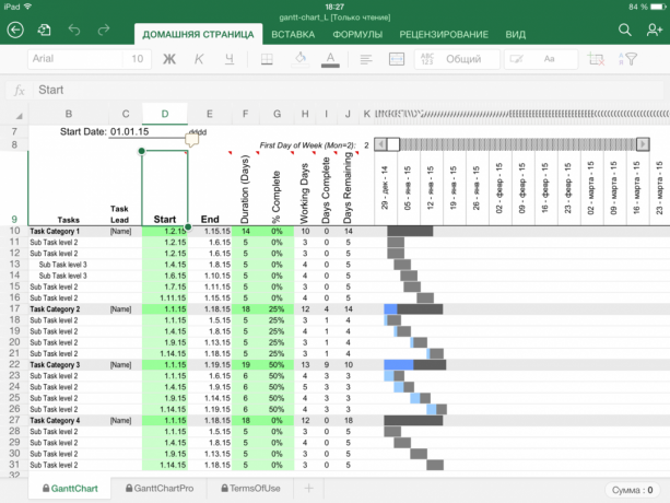 Excel wykres Gantta szablon