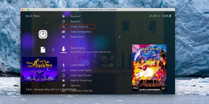 Jak korzystać z Retroarch: Kliknij Zamknij zawartość