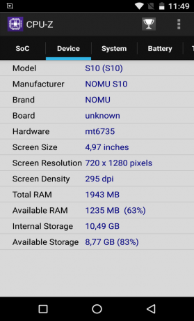 Nomu S10: Dane techniczne