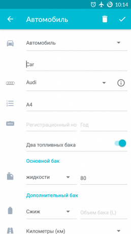 Drivvo dla Androida: dane