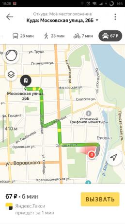 „Yandex. Map „miasta: Taxi