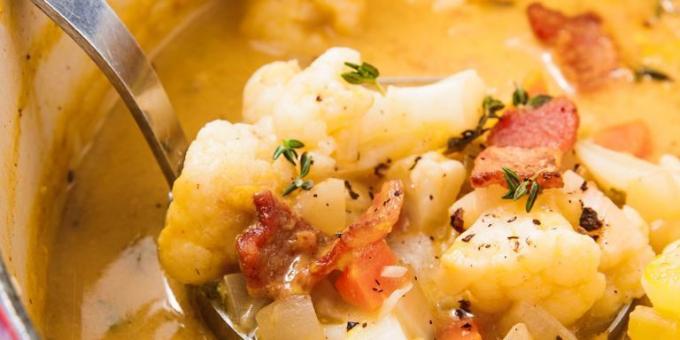 Recepty w pośpiechu obiad: zupa z boczkiem i kalafiora