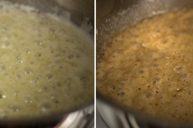 Jak zrobić francuskie naleśniki: po 3-4 minutach karmel nabierze przyjemnego złotobrązowego odcienia