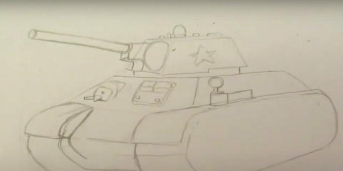 Jak narysować czołg: narysuj przedni karabin maszynowy i właz mechanika 