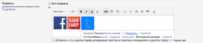 Podpis w Gmailu z ikonami sieci społecznych