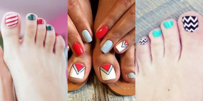 Trendy pedicure 2018: paski i zygzaki