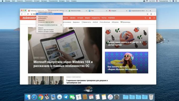 Ustawienia Chrome: kliknij prawym przyciskiem dowolną kartę i kliknij „Dodaj do nowej grupy”