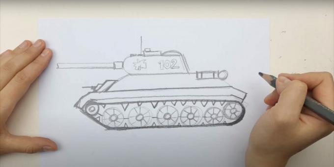Jak narysować czołg: narysuj tor i karabin maszynowy 