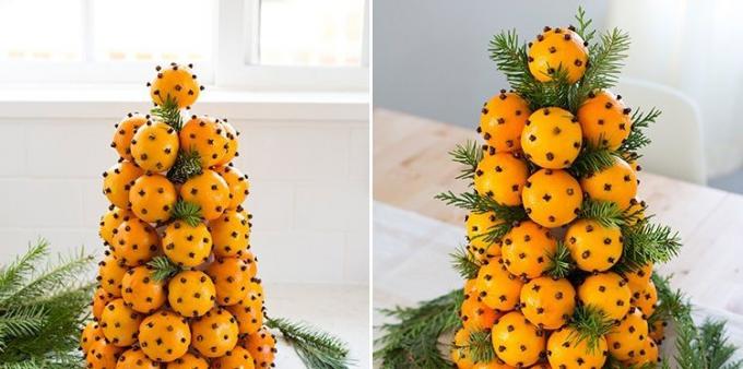 Jak udekorować stół na sylwestra: mandarynka drzewo