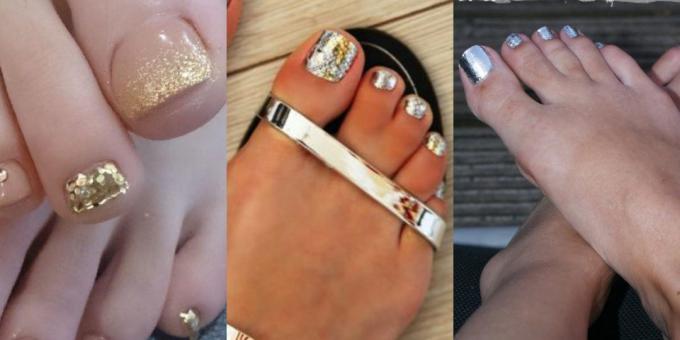 Trendy pedicure 2018: Złoto i srebro