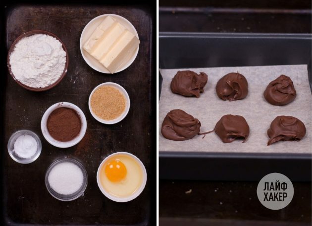 Przygotuj składniki na czekoladowe ciasteczka z fondantem: 