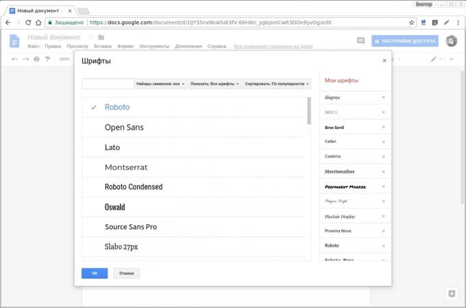 Google Docs dodatki: Google Fonts