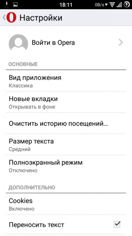 Opcja Opera Mini