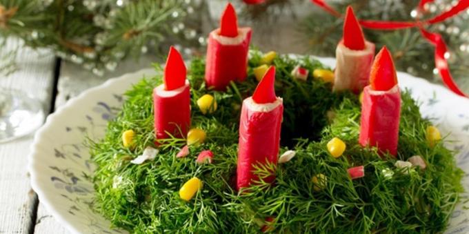 Świąteczne sałatki: Sałatka z paluszki krabowe „Wieniec”