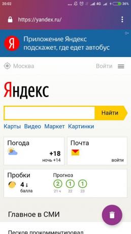 Firefox ostrości: szukaj w „Yandex”