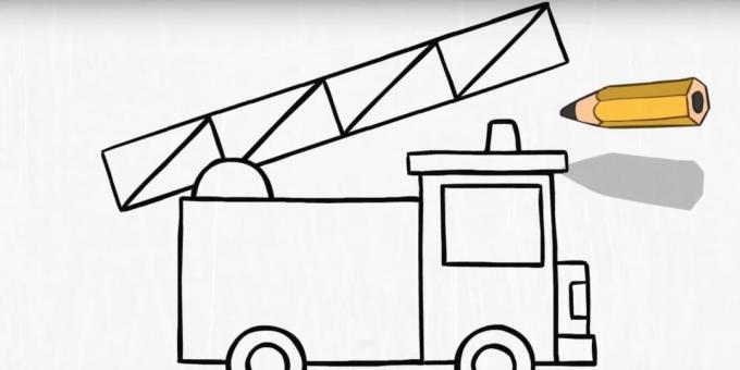 Jak narysować wóz strażacki: dodaj drabinę i latarnię