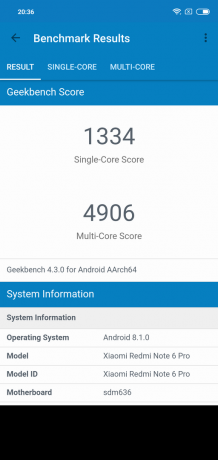 Przegląd Xiaomi redmi Uwaga 6 Pro: Geekbench