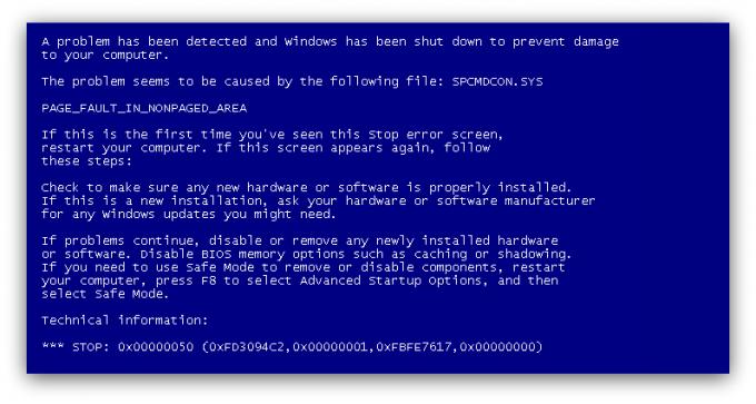 Niebieski ekran śmierci w Windows 7 i XP