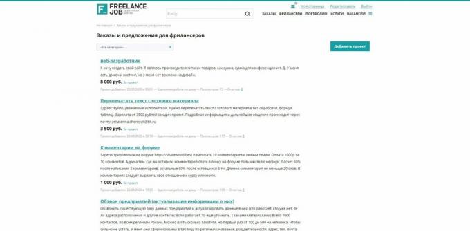 Bezpłatne wymiany freelancerskie dla początkujących: Freelancejob.ru