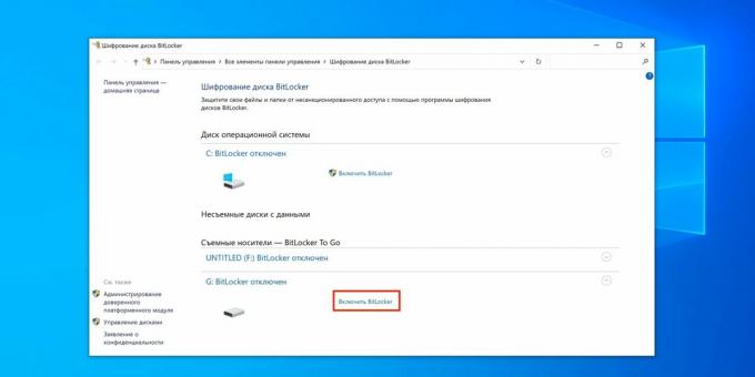 Jak ustawić hasło na dysku flash USB: kliknij „Włącz funkcję BitLocker”