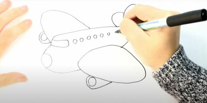 Jak narysować samolot: przedstaw silniki i iluminatory