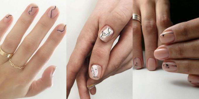 Krótkie pomysły na manicure: płynne minimalistyczne wzory