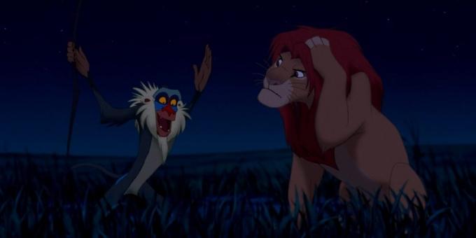 Kreskówki „The Lion King”: Rafiki działa w roli ekscentrycznej mędrca, który daje zrozumienie dla młodego bohatera