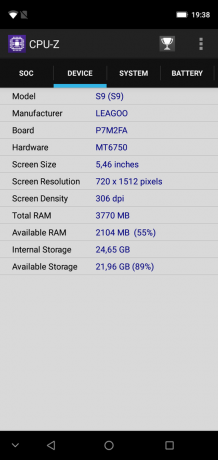 Przegląd Leagoo S9: CPU-Z
