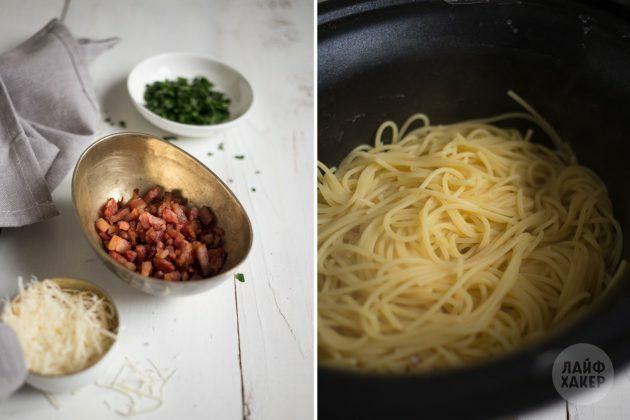 Jak zrobić makaron carbonara: podsmaż boczek i ugotuj spaghetti