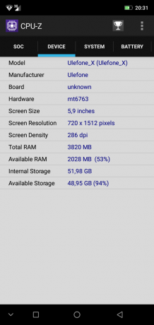 Przegląd smartphone Ulefone X: CPU-Z