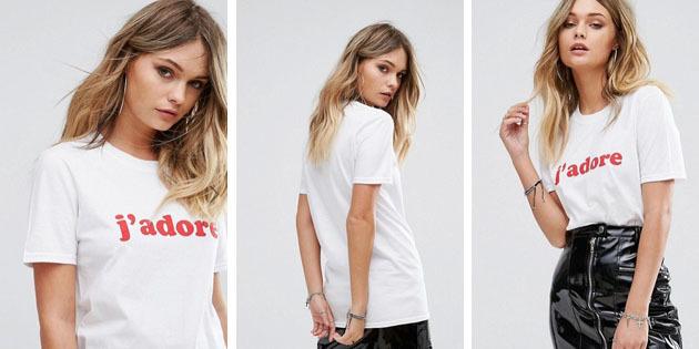 Moda damska koszulki z europejskich sklepów: T-shirt z napisem Boohoo