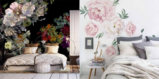 Tapety dla sypialni: duże kwiaty 